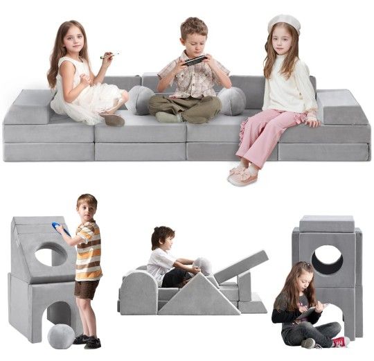 22Pcs Modular Play Couch, Floor Sofa 1000+Dly Creativing Playroom Furniture, Convertible Foam and Floor Cushion for Boys and Girls