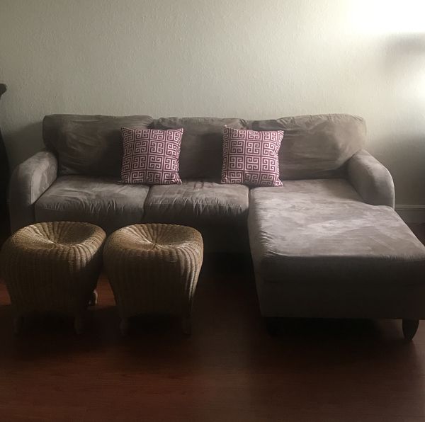 Crate And Barrel Beige Microfiber Couch Sofa With Chaise For In Crate And Barrel Beige Microfiber Couch Sofa With Chaise