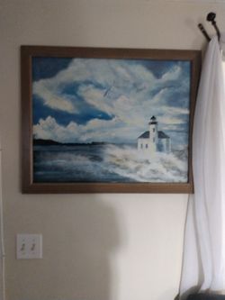 Oil Painting Of Lighthouse In Coos Bay Oregon 