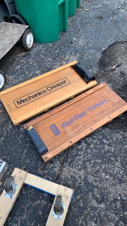 Mechanics Creeper Roll-Over Vintage 2 Pc LOT Wood Car Truck Vehicle