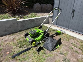 Green works Lawn Mower, Hedger, and Battery