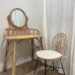 Rattan Vanity And Chair Set