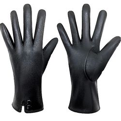 Size S/M Faux Leather Gloves For Women - Polyester lining Touchscreen Comfort & Fit for Driving and Daily Use (Black) Uh