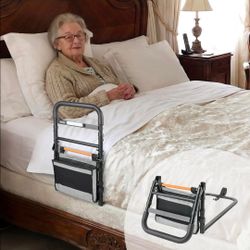 Nimood C1 Fold Pro Bed Rails for Elderly Adults Safety - Sensor Light & Storage Pocket, 180° One-Hand Folding Bed Side Rails, Sturdy up to 350 Lbs