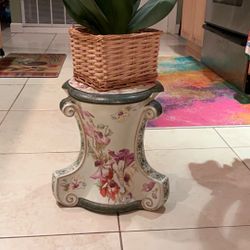 Victorian  Plant  Stand  Orchids,  Dresden?  Ceramic    Antique.  👀