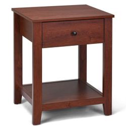 Costway Night Stand End Side Table Bedside Accent Table with Drawer and Storage Shelf