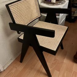 Mid Century Modern Rattan Dining Chairs, Living Room Chairs, Boho Cane Rattan Chair, Wooden Armchairs for Bedroom Living Room Reading Room Kitchen(Bla