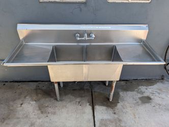 Commercial Stainless Steel 2-Compartment Sink w/ Drainboards – 72"