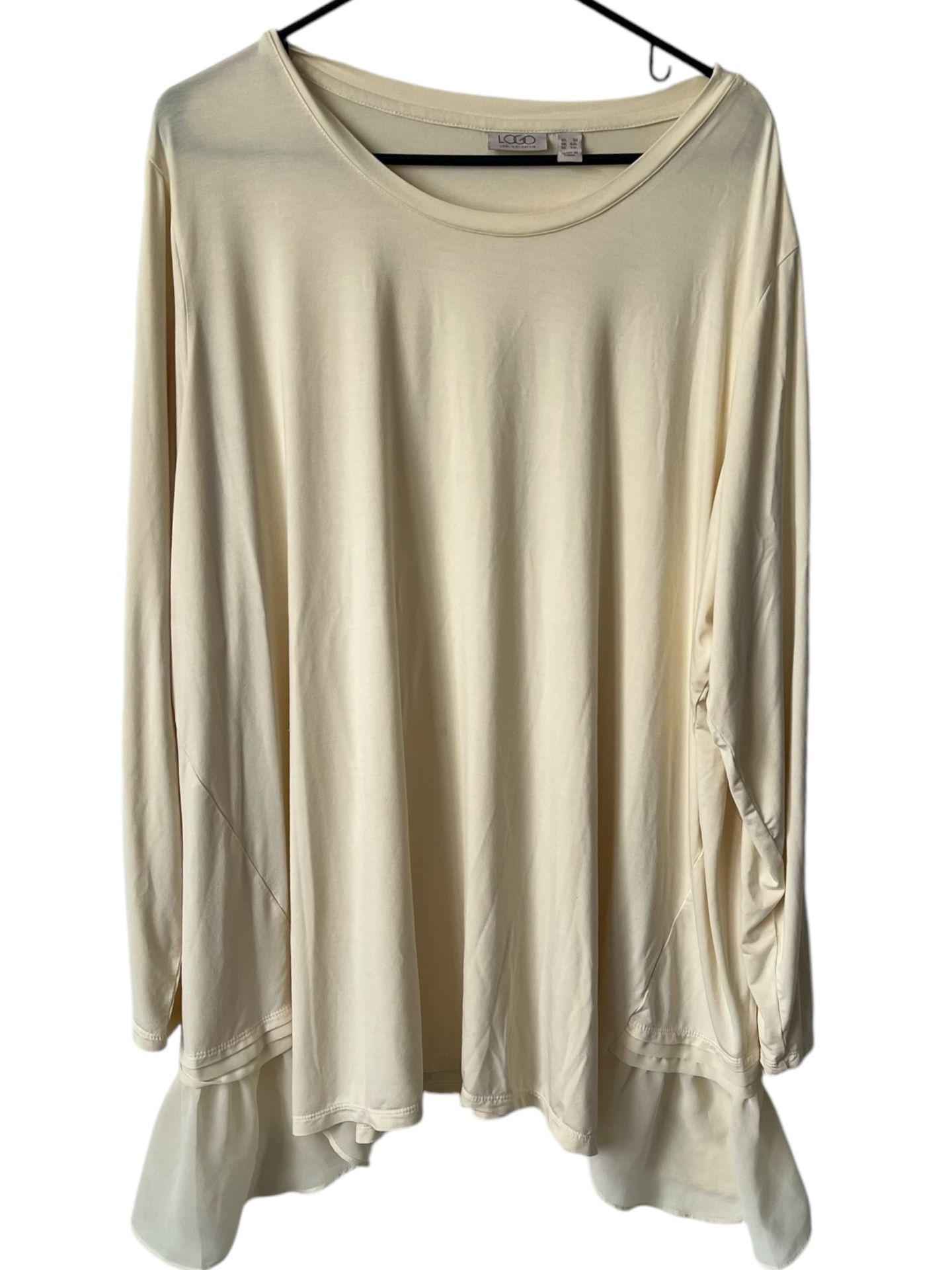 LOGO Lori Goldstein Top Women 3X Plus Beige Tunic Blouse Pullover Lounge Knit  Comes from a pet and smoke free home.  Measurements are in the pictures