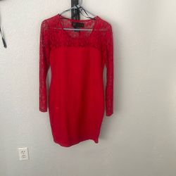 Red Long Sleeve Lace Body Con Dress