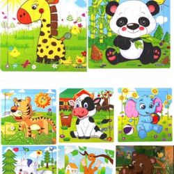 8 Pack Wooden Jigsaw Puzzles for Kids Toddler Puzzles 9 Pieces Preschool Educational Learning Toys