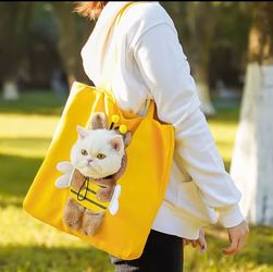 Yellow Canvas Pet Cat Carrier Tote Bag