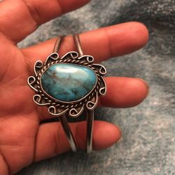 Silver Turquoise Bangle Bracelet 