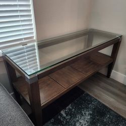 Solid Wood And Glass Sofa Table With 2 End Tables