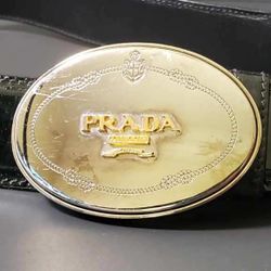 Prada - Authentic Ornate Silver Buckle | Black Leather Belt PRICE NEGOTIABLE