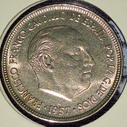 1957 (60) Spain 5 Peseta Coin