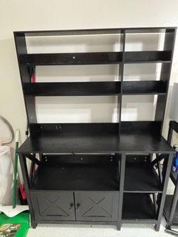 Black Wood Desk with Hutch and Storage