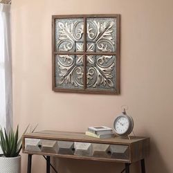42” Wood and Metal Damask Wall Decor