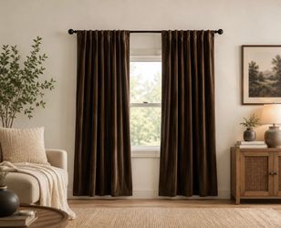 🤎 PRIMROSE Brown Velvet Curtains – 75”x43” 2 Panels
