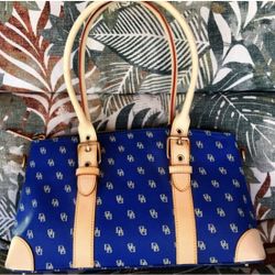 TWO DOONEY & BOURKE BAGS (1) XL Cloth / Canvas & (1) M/L Leather BOTH in Blue & Tan colors
