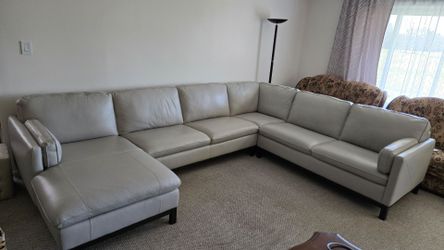 Gray Leather  4-Pc Sectional  Sofa