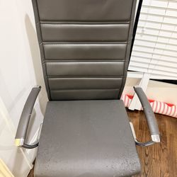 Whitney High-Back Swivel LeatherSoft Desk Chair with Padded Seat and Armrests, Adjustable Height Padded Office Chair, Gray/Chrome 