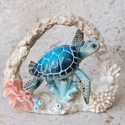 Brand New! 7.5" L Blue Sea Turtle Sculpture/Figurine Coastal Nautical Pick Up In Winter Springs