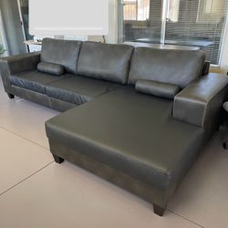 Modern Grey Weathered Leather Sectional Sofa $300