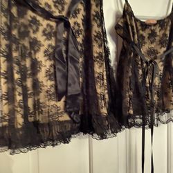 2 Piece Black Lace Spaghetti Strap Skirt Set, New/ Size 12/14