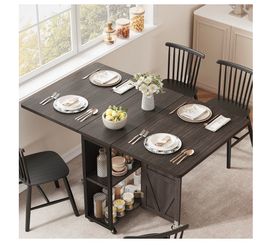 Convertible Dining Table & Desk with Storage Shelves