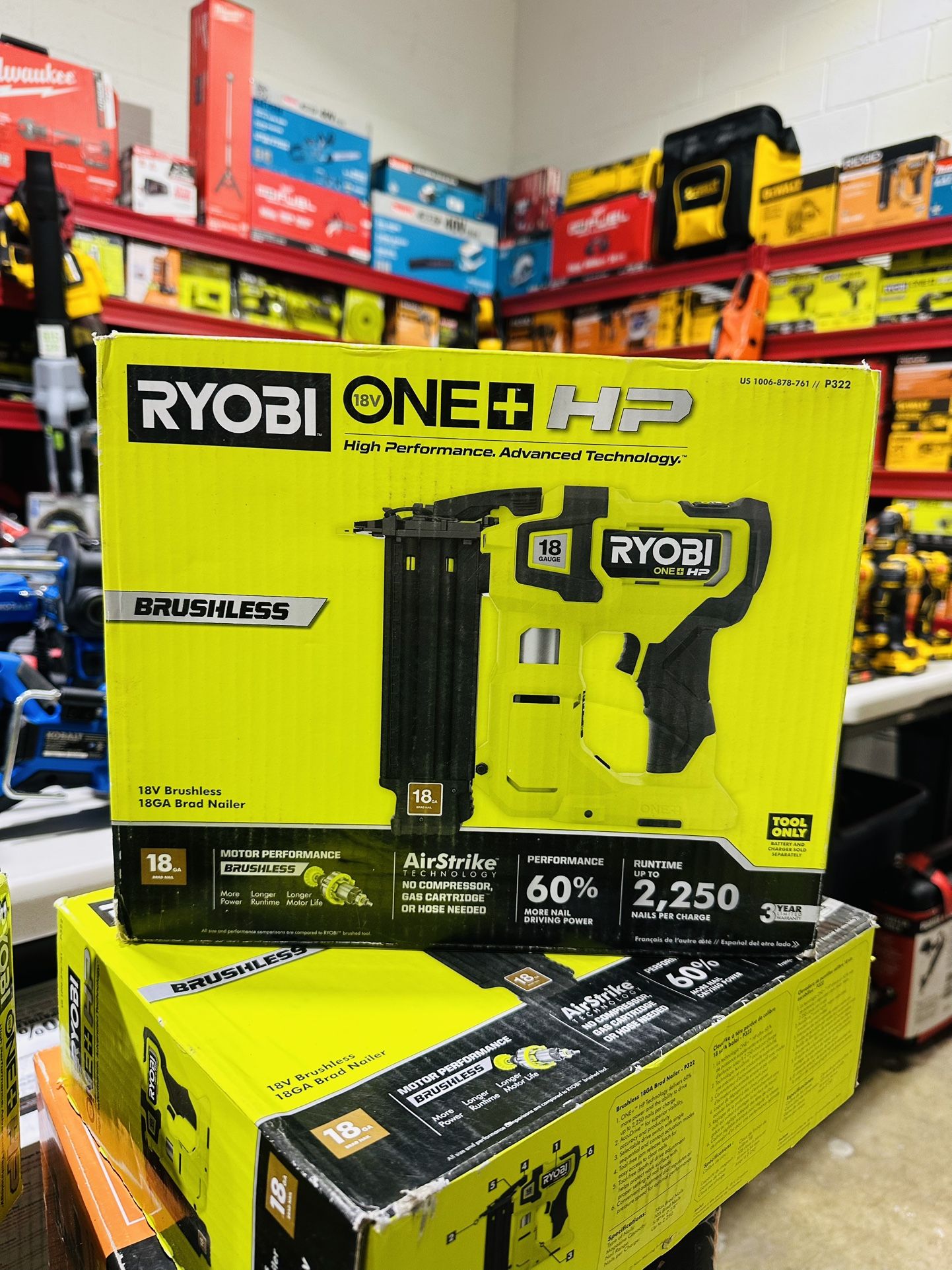 RYOBI ONE+ HP 18V 18-Gauge Brushless Cordless AirStrike Brad Nailer (Tool Only)