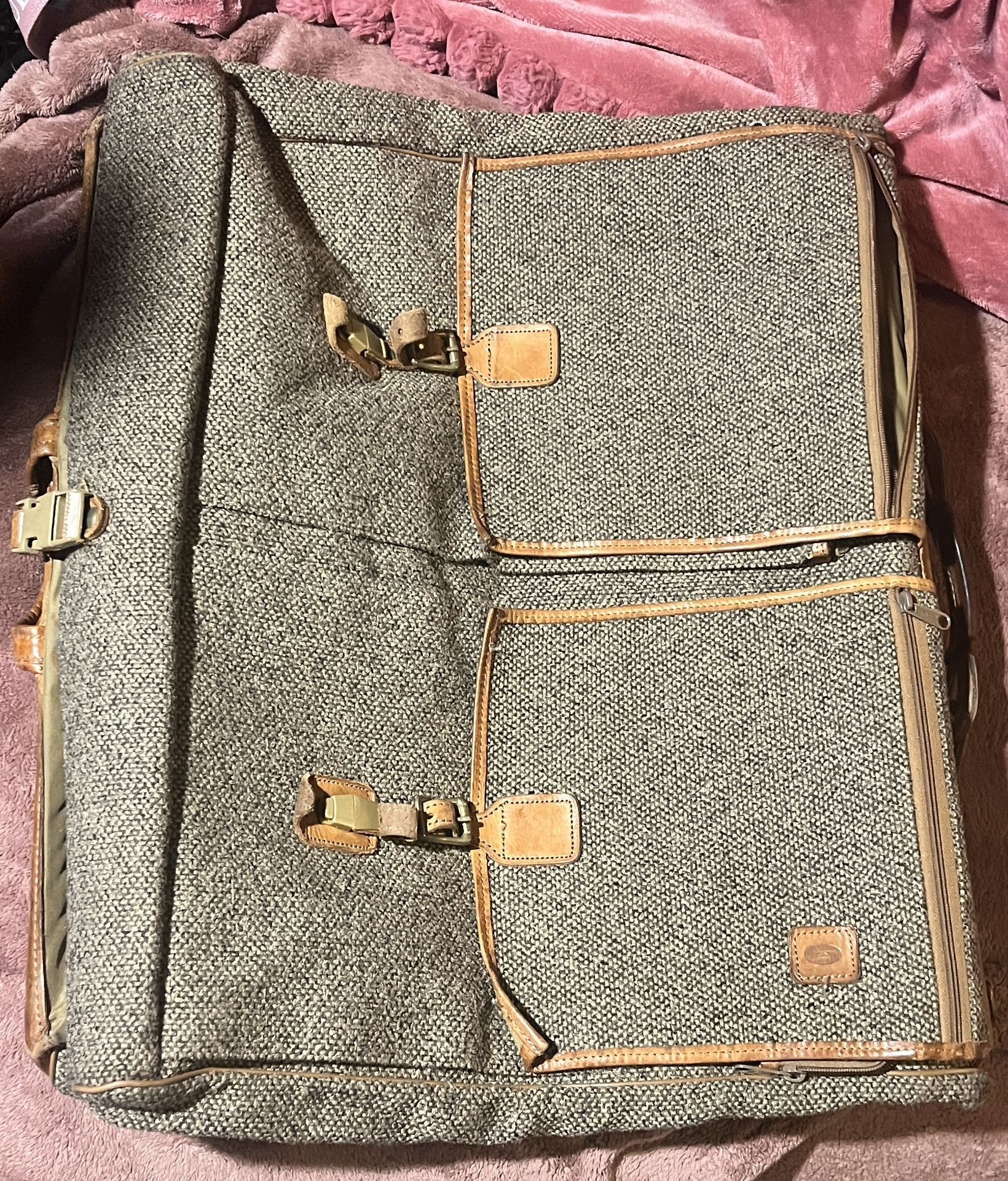 Hartmann Tweed Leather Hanging Garment Bag Vintage Luggage 26” x 40”