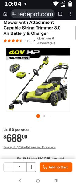 Ryobi 40V HP Brushless Lawn Mower & Trimmer Kit