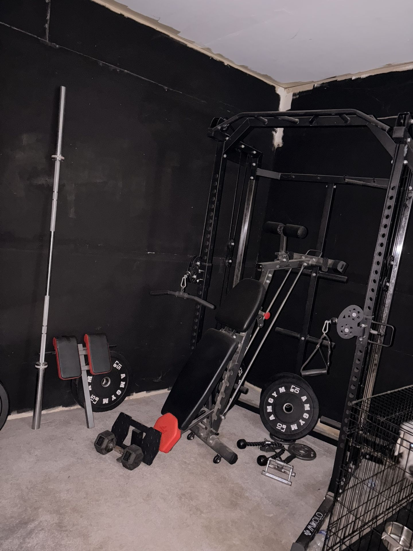 Cable Machine With Bench, Bar, Weights