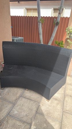 Curved Black Wicker Outdoor Bench