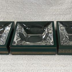(3) Vintage Retro Square Glass Ashtray with Removable Green Box