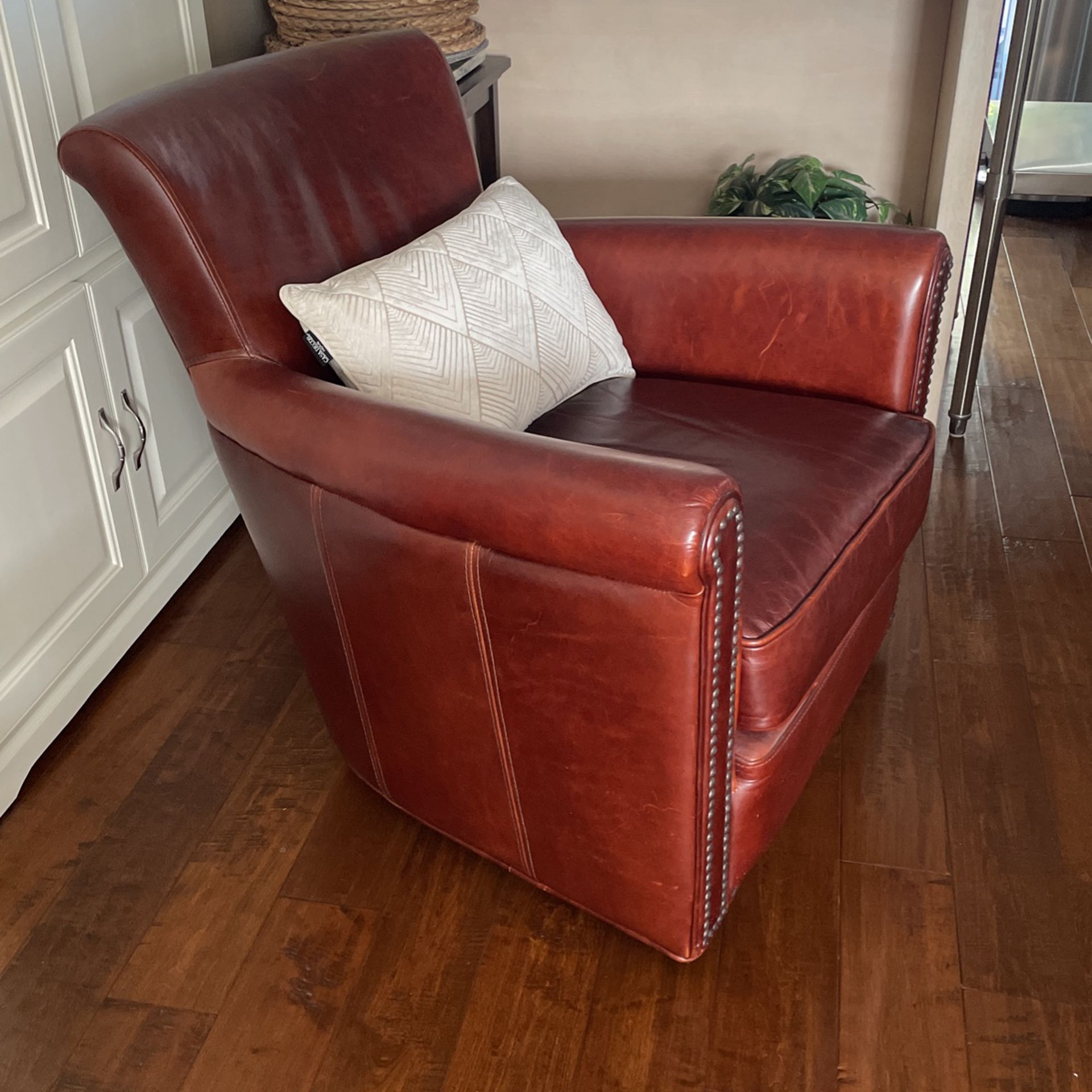 Pottery Barn Roll Arm Swivel Leather Chair 