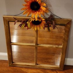 Window Framed Mirror With Sunflower Accent