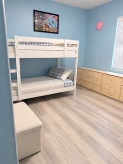 White Wood Twin Bunk Bed Frame