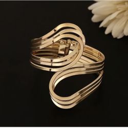 Gold Tone Modern Adjustable Wide Twist Bracelet 
