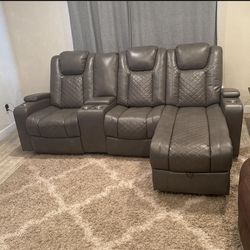 Grey Leather Automatic Recliner