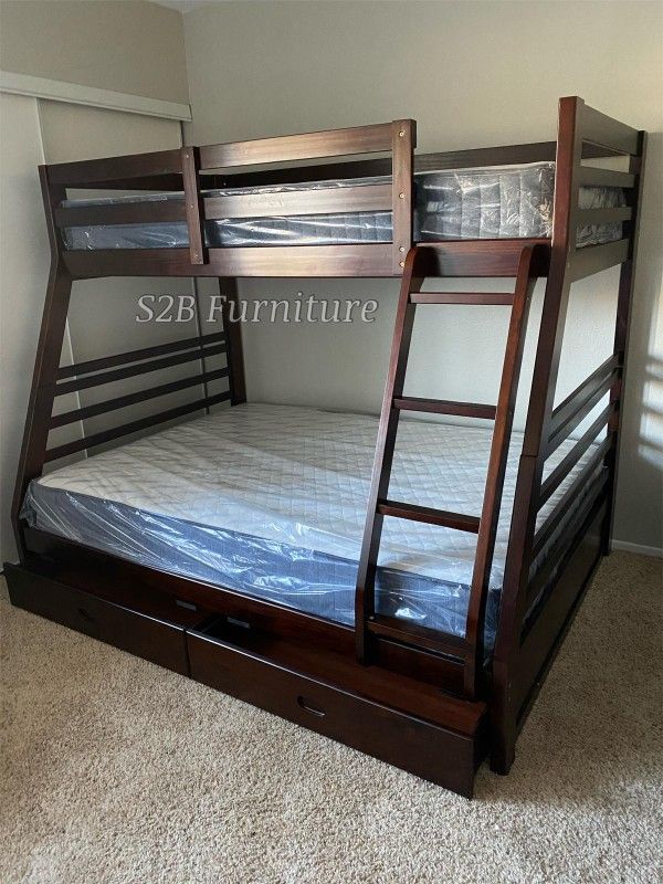 Twin Full Expresso Bunkbed With Ortho Mattress Included!!