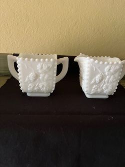 Vintage milk glass creamer and sugar set