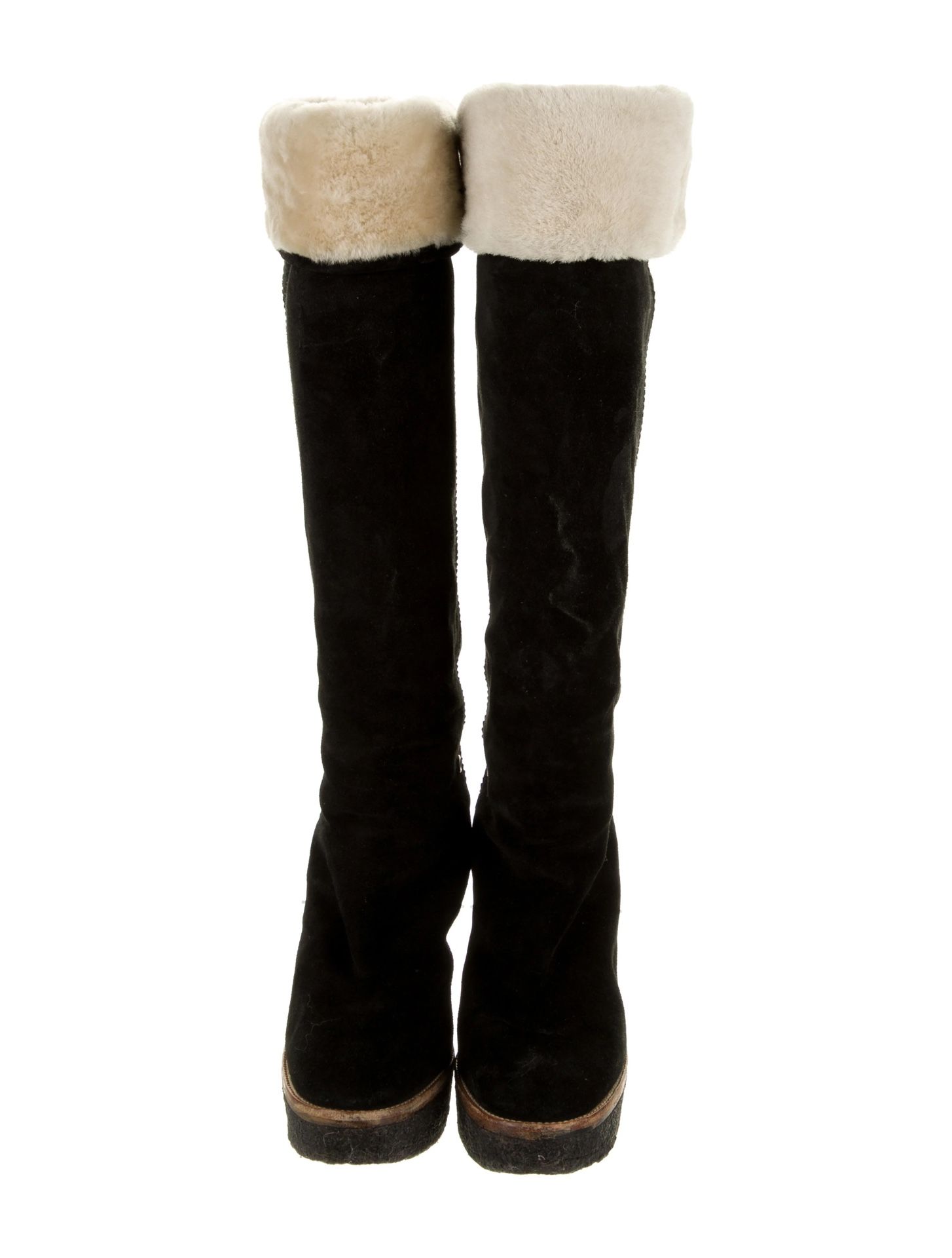 YSL Yves Saint Laurent Suede Shearling Fur Wedge Boots