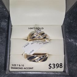 10K Gold Diamond Accent Trio Engagement Ring Bridal Set