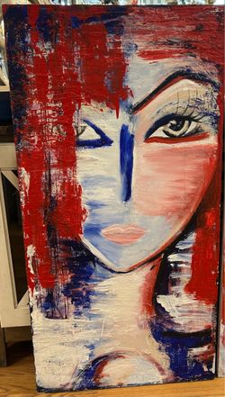 Expressionist portrait textured original painting 24x48