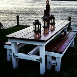 Indoor And Outdoor Farmhouse Industrial Style Dining Tables.