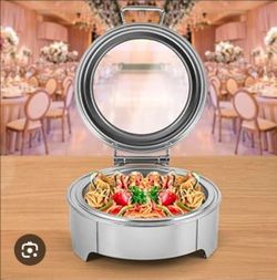 6.34QT 400W Round Stainless Steel Electric Chafing Dish Buffet Set Adjustable Temperature