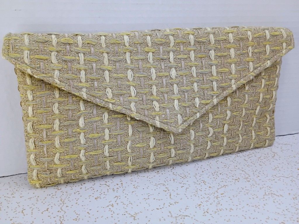 William & Irene Purse Clutch Handbag Linton Fashion Tweed Fabric Woven in England