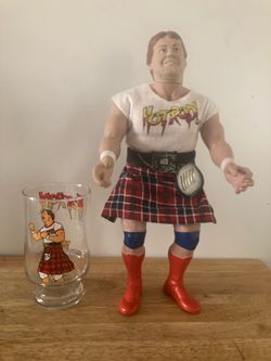 Rowdy, Roddy, Piper action figure and drinking glass